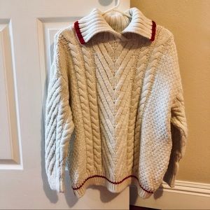 Mango Split Turtleneck Cozy Cable Knit Sweater